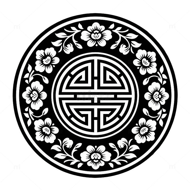 传统纹样花卉圆形图案设计元素