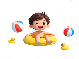 卡通泳池嬉戏图