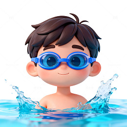 卡通男孩戏水图