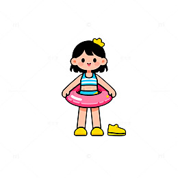 卡通夏日女孩游泳圈插画