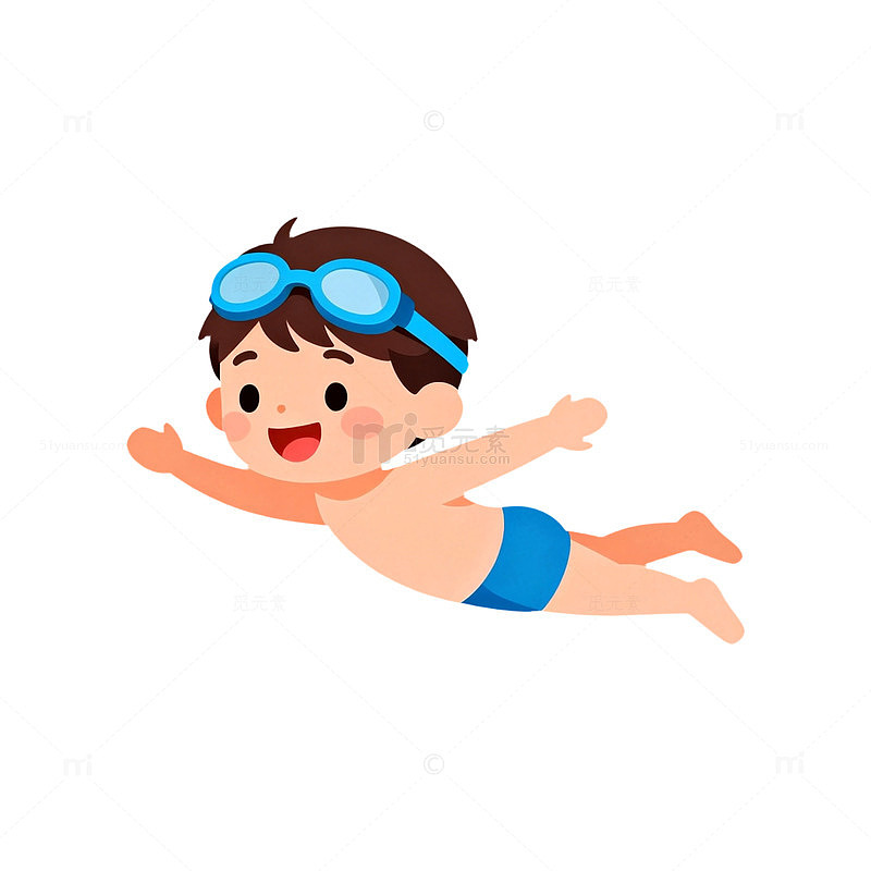 卡通游泳小男孩插图