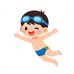 卡通男孩泳装游泳图