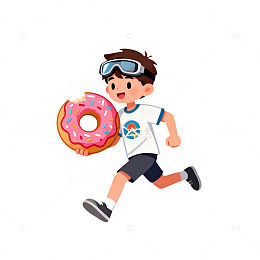 卡通男孩拿甜甜圈