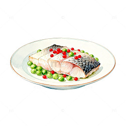 精致鱼肉豌豆插画美食设计素材