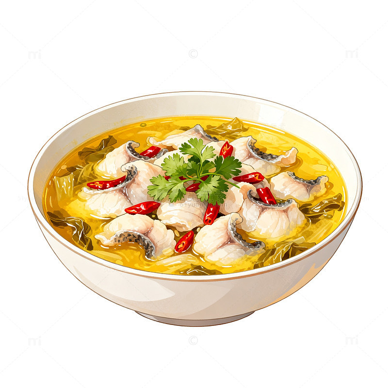 卡通酸菜鱼美食插画设计素材
