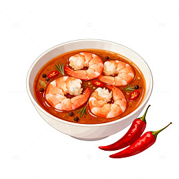 插画风虾仁汤美食设计素材