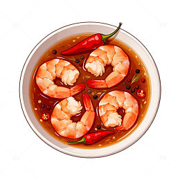 卡通辣椒虾仁汤美食插画