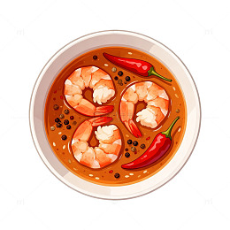 卡通风辣虾汤美食插画