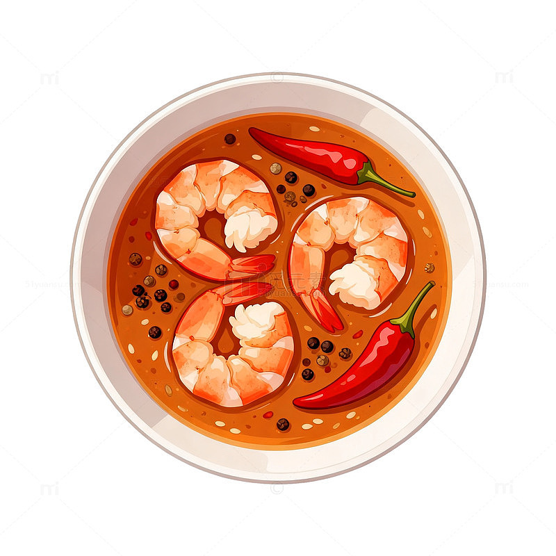 卡通风辣虾汤美食插画