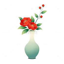 淡雅花瓶红花插画素材