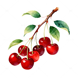 樱桃插画手绘水果装饰画素材