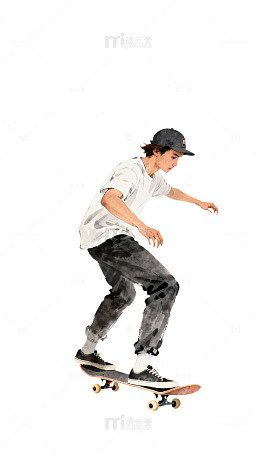 水墨滑板少年动感艺术插画