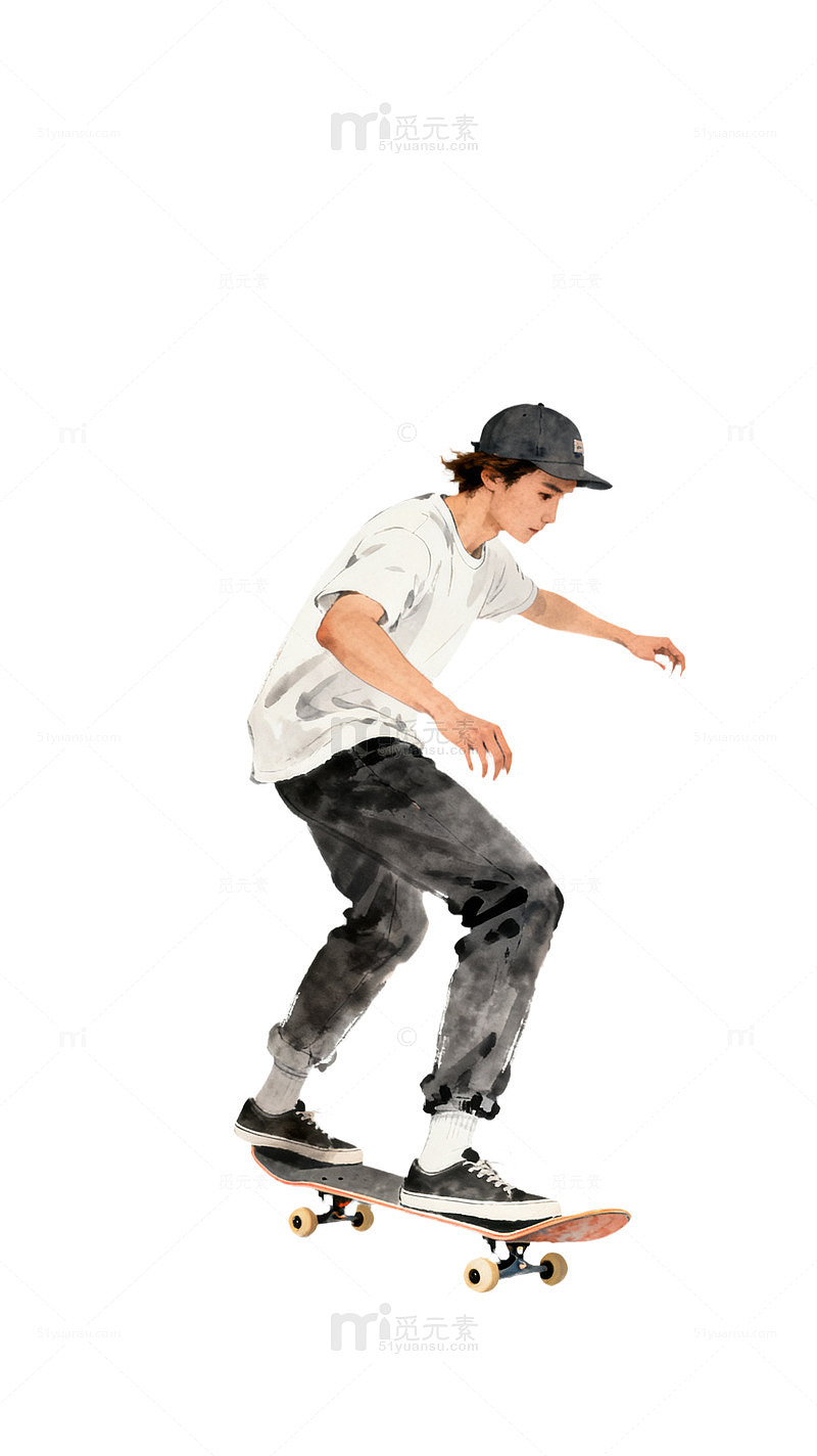 水墨滑板少年动感艺术插画