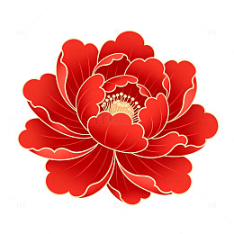 红色牡丹图案装饰元素