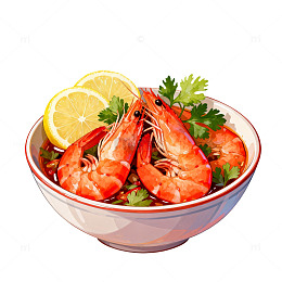 水彩虾料理美食插画