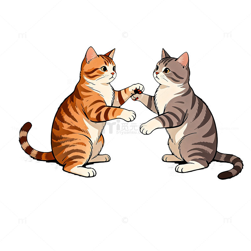 卡通两只猫咪玩耍插画