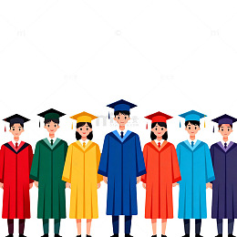 卡通毕业典礼学生群体插图