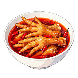 卡通风格辣味鸡爪美食插画