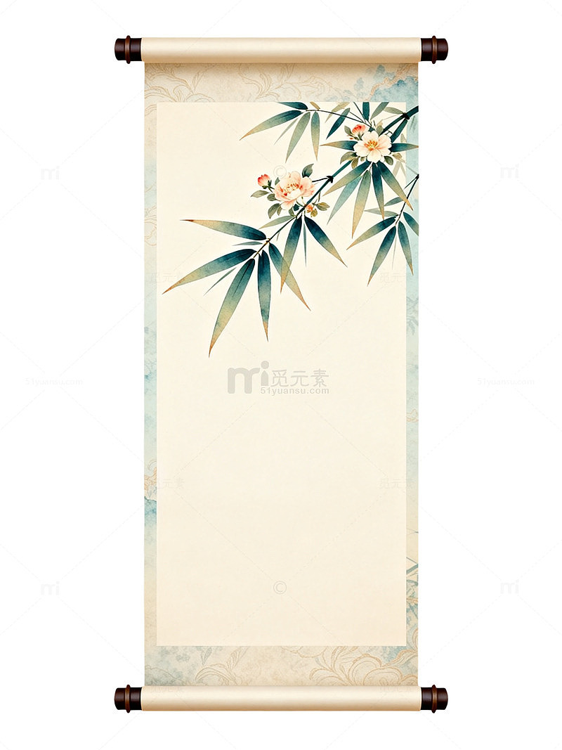 中式水墨花鸟画卷轴装饰画