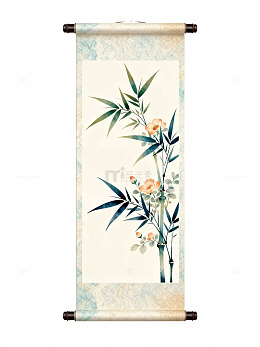古风竹子花鸟卷轴装饰画