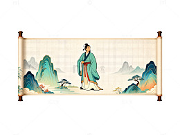古风水墨人物山水画卷轴