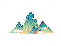 国潮风山水画矢量插画素材