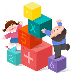 益智游戏数学课彩色积木游戏儿童教育插画