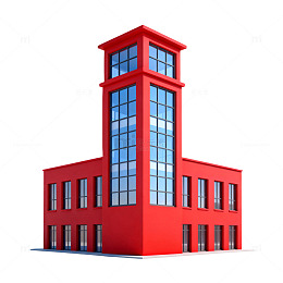 红色现代建筑3D模型