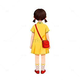 卡通女孩背影插画素材