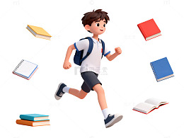 奔跑学生书籍卡通素材