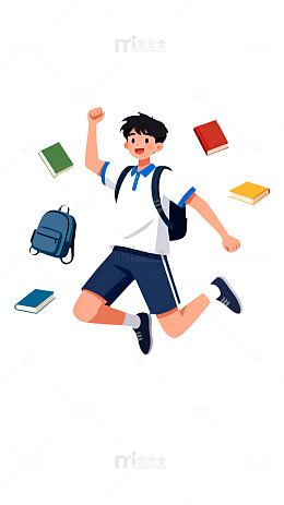 校园风学生跳跃插画