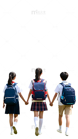 小学生牵手上学背影素材