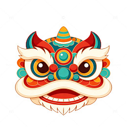 卡通舞狮头饰图案设计元素