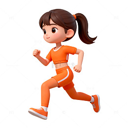 卡通跑步女孩健身运动素材