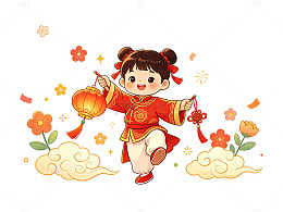 新春欢乐年画风格插画素材