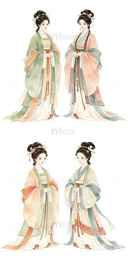 古风 汉服 卡通 水彩