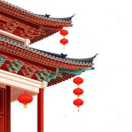 传统中式建筑红灯笼装饰插画