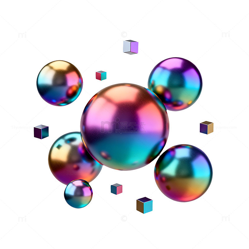 彩虹球体与立方体抽象艺术图