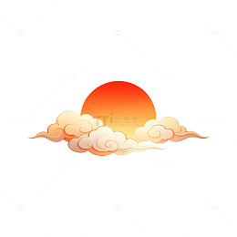 国风夕阳云彩飞鸟插画
