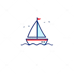 卡通帆船航海主题插画设计