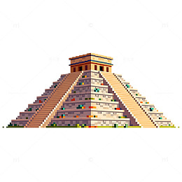 像素风玛雅金字塔建筑插图