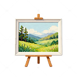 像素风景画山水田园装饰画