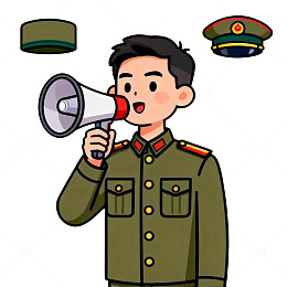 卡通军人喊话插画素材