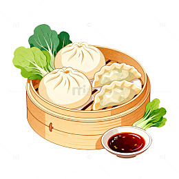 卡通小笼包美食插画设计元素
