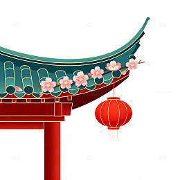 东方建筑红灯笼樱花装饰图