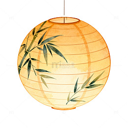 淡雅竹叶圆形灯笼插画
