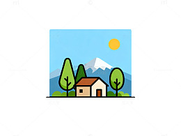 卡通风山水小屋风景插画