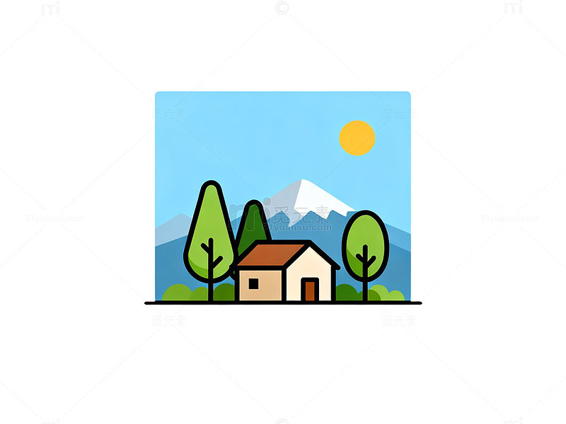 卡通风山水小屋风景插画
