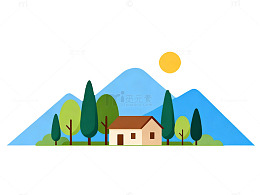 田园风光简约小屋插画