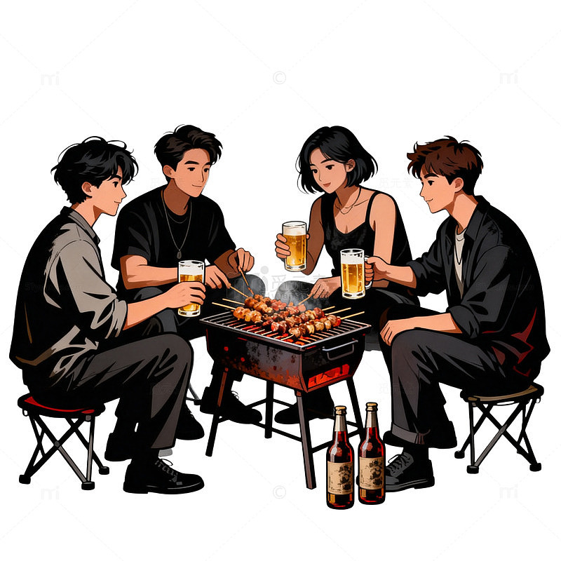 日式烧烤聚会插画